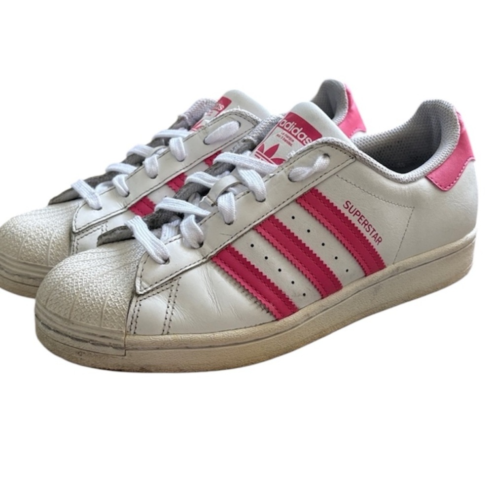 Adidas Superstar White Barbie Pink Stripes Sneakers Leather Shell Toe Women’s 6